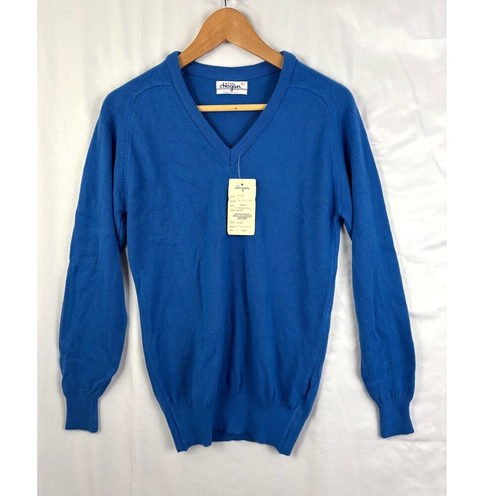 VTG Lady Hogan Sweater Small‎ S Blue V-Neck Pullover NWT Golf Made USA